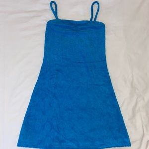 HANDMADE Blue Floral Terrycloth Mini Dress